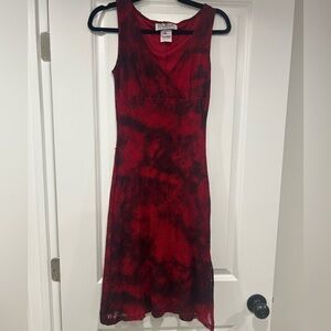 Vintage La Belle Fairycore Red and Black Sleeveless V-Neck Lace Midi Dress